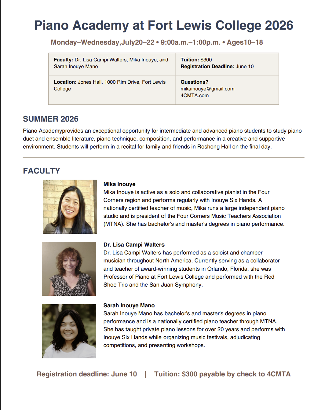 Flyer for 2026 Piano Academy.
